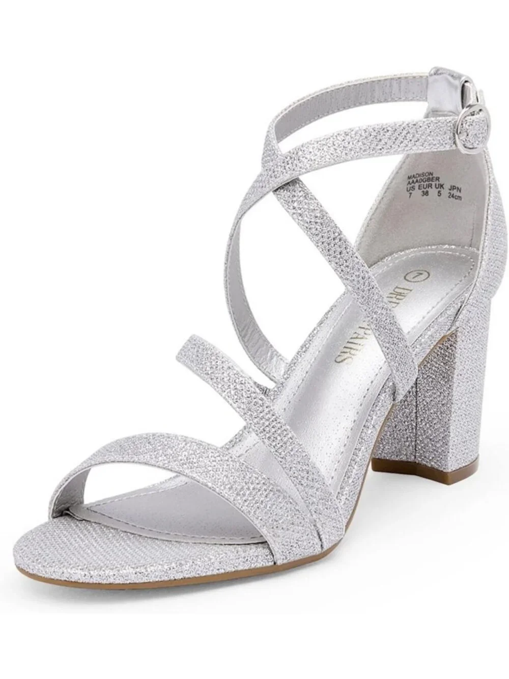 Women's Sliver Glitter Block Chunky Heel Sandal Open Toe Cross Strap Party Shoes